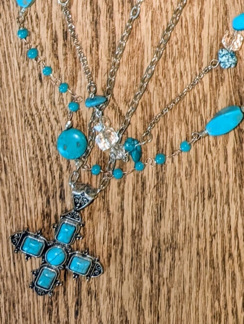 Entire Wardrobe Of 5 Faux Turquoise & Silvertone Necklaces, Layered Necklaces